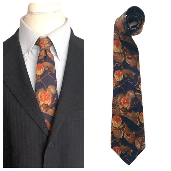 Yves Saint Laurent Other - Yves Saint Laurent Vintage Neck Tie 100% Silk Fall Theme Navy Multicolored Men’s